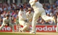 Graham Thorpe sways inside a bouncer from South Africa’s Makhaya Ntini in 2003.