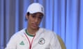 Algerian boxer Imane Khelif speaks to the press after beating Hungary's Anna Luca Hamori in the women's 66kg quarter-final