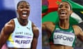 Composite of the two women celebrating