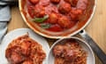 Sausage meatballs and spaghetti.