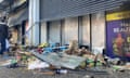 A supermarket on Donegall Road in Belfast, which was set on fire during disorder in the area.