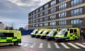 Ambulances parked outside the accident and emergency department at the Queen Alexandra hospital