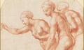 A red chalk drawing a naked woman in three different poses