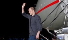 Evan Gershkovich arriving at Joint Base Andrews last week. REUTERS/Nathan Howard