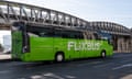 A FlixBus bus under the Pont de Bercy