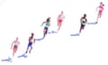 Athletes head around the bend during the women's 200m repechage