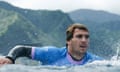 Australia's Jack Robinson paddles out in the men's Olympic surfing semi-finals at Teahupo'o in Tahiti.