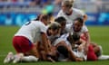 Sophia Smith celebrates with team mates after her extra-time goal against Germany. 