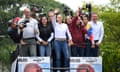 María Corina Machado (c) next to Delsa Solorzano (third left), leader of the opposition Encuentro ciudadano party, during a protest in Caracas