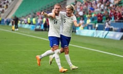Djordje Mihailovic celebrates scoring the USMNT’s first goal against Guinea. 