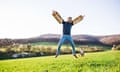 A man attempts take-off with his home-made wings