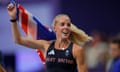 Keely Hodgkinson celebrates with the British flag after her 800m victory