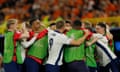 England players celebrate after Ollie Watkins’s winner against the Netherlands in the Euro 2024 semi-final.
