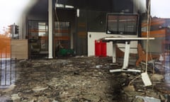 The destroyed interior of the Spellow Hub community library after a night of violent disorder in Liverpool.