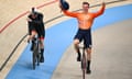 The Netherlands' Jeffrey Hoogland celebrates his team's victory, while GB had to settle for silver