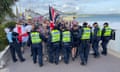 The police controlling far-right protesters in Weymouth on 4 August